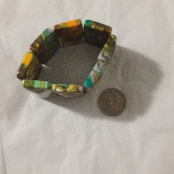 BOHO MARBLED RESIN PLASTIC STATEM BRACELET STRETCH - Picture 3 of 4
